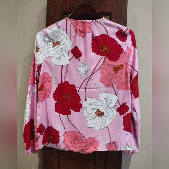 Philosophy Long Sleeved Keyhole Pleated Neckline Pink Floral Iris Print … - Picture 7 of 13